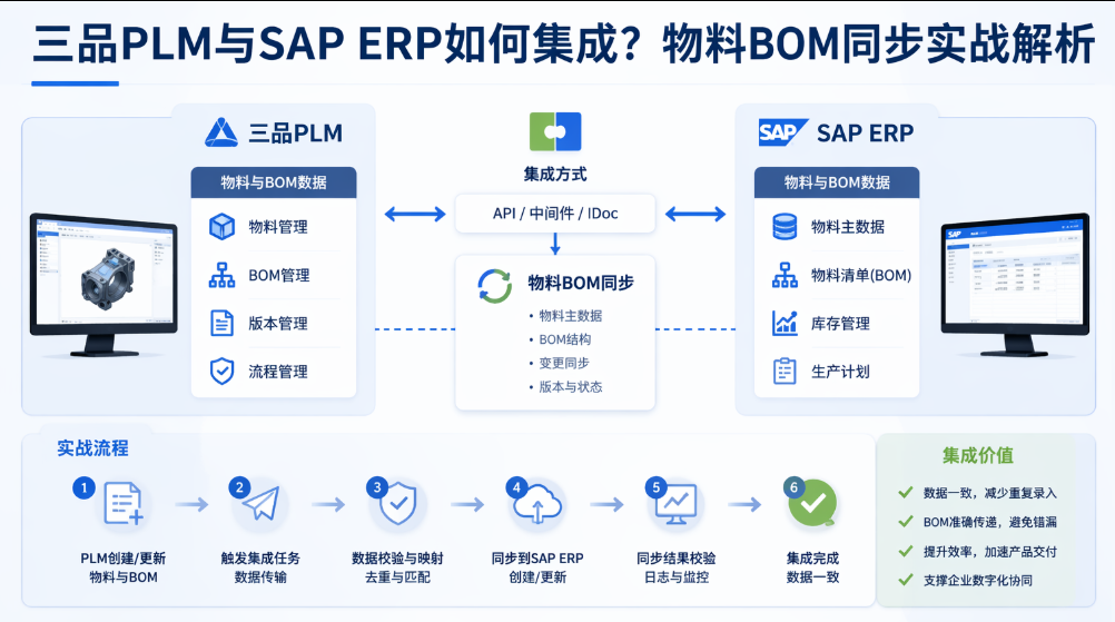 三品PLM与SAP ERP集成架构图